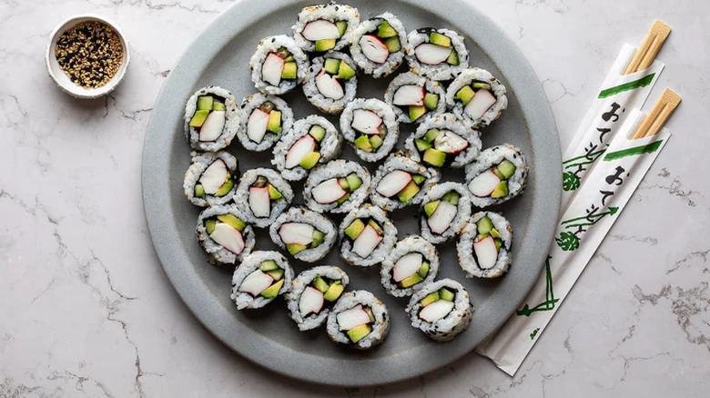 A plate of California rolls