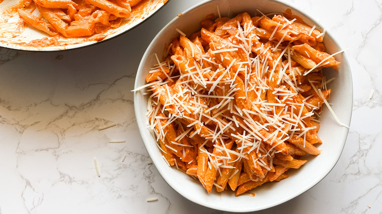 tomato sauced pasta with cheese