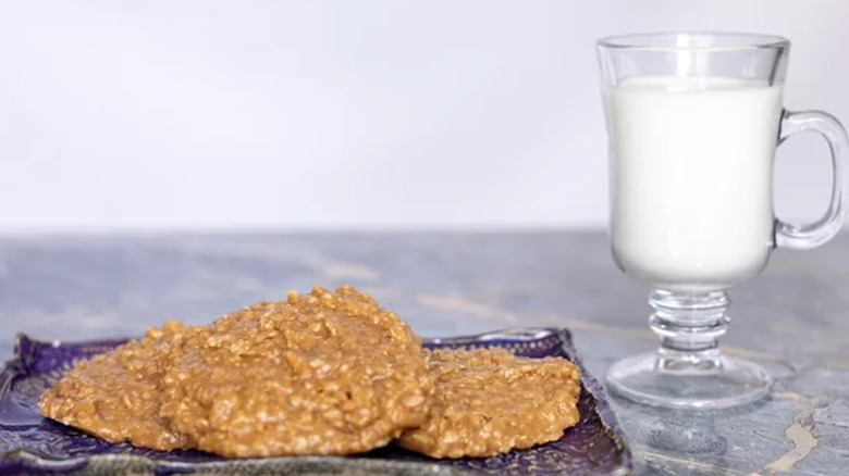 Flat peanut butter cookies on plate