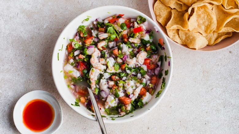 shrimp ceviche with tortilla chips