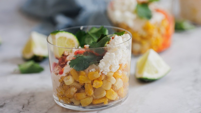 corn salad in glass bowl