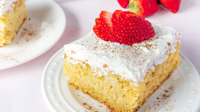 tres leches cake with strawberries