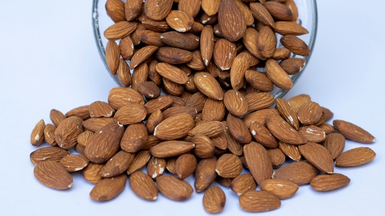 Bowl of almonds on side 