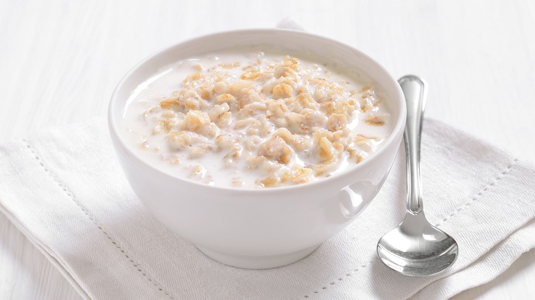 Oatmeal in white bowl