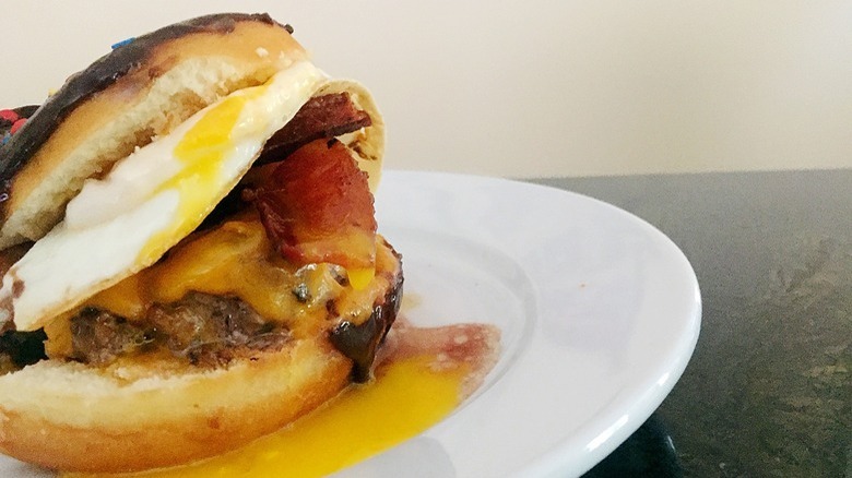 fried egg burger on donut