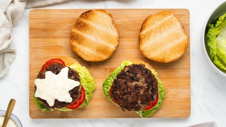 burger with lettuce and mayonnaise