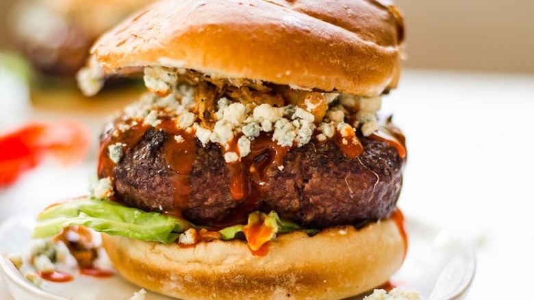 Buffalo sauce blue cheese burger