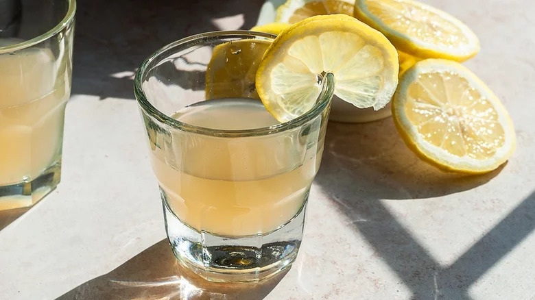 shot glass with lemon slices