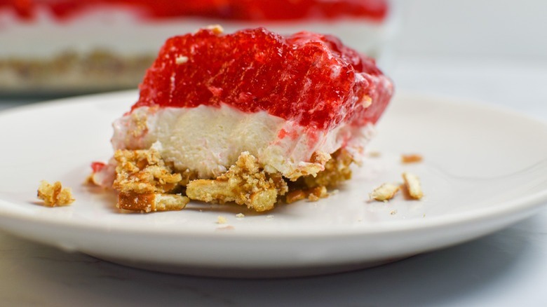 strawberry Jello-topped cheesecake bar