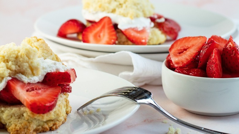 strawberry shortcake on white plate