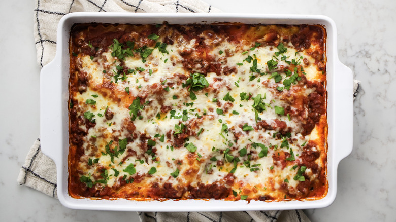 baked lasagna in dish