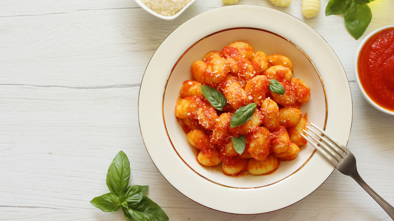 Gnocchi on with red sauce 