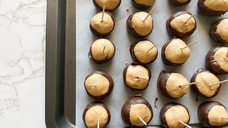 buckeye candies on pan