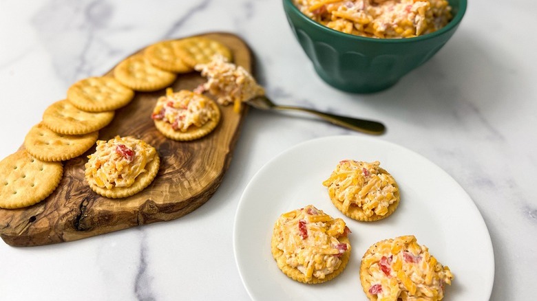 pimento cheese on crackers