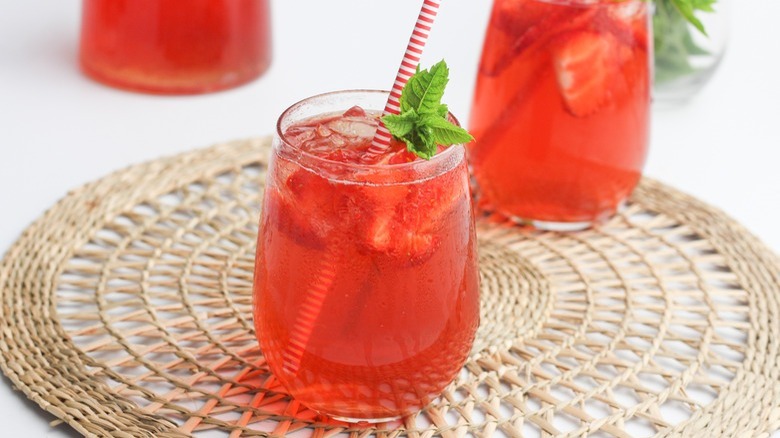 pink drink with striped straw