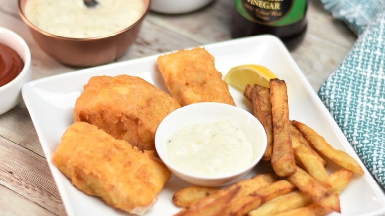 fish and chips on plate