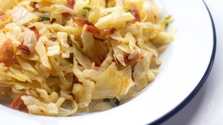 cooked cabbage with bacon