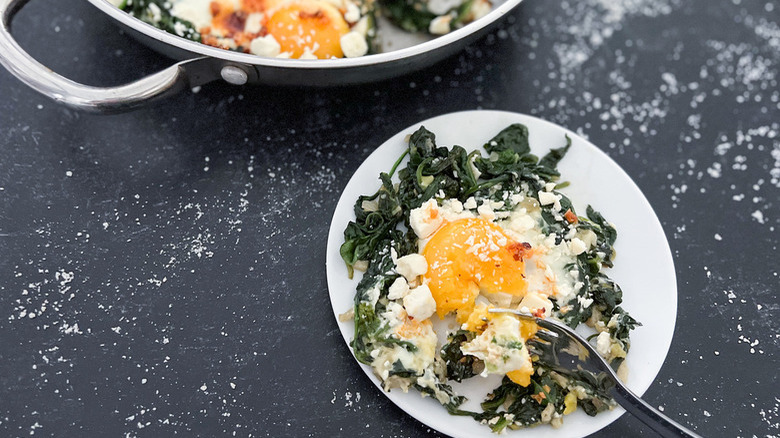 eggs and spinach on plate