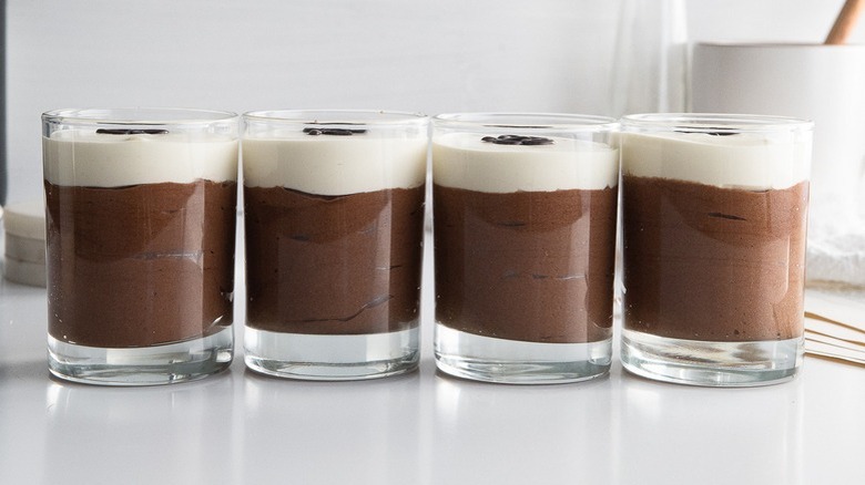 chocolate mousse with white topping