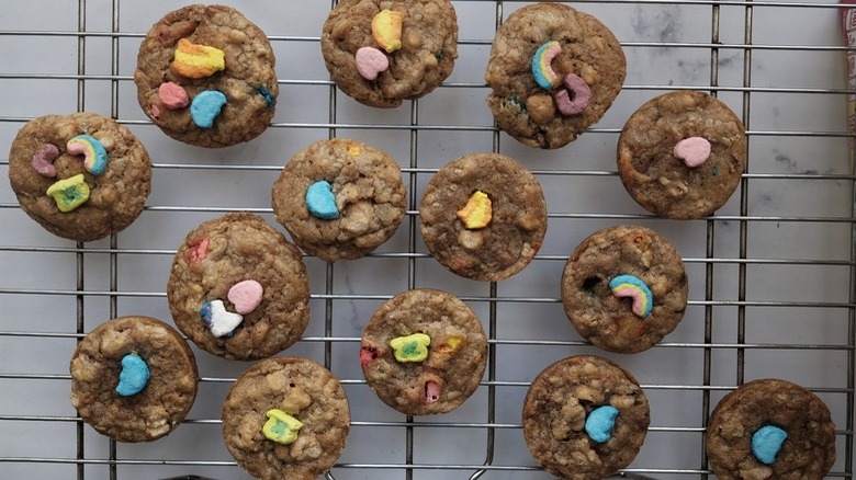 Lucky Charms cookies on rack