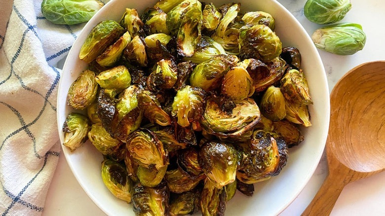 Brussels sprouts in white bowl