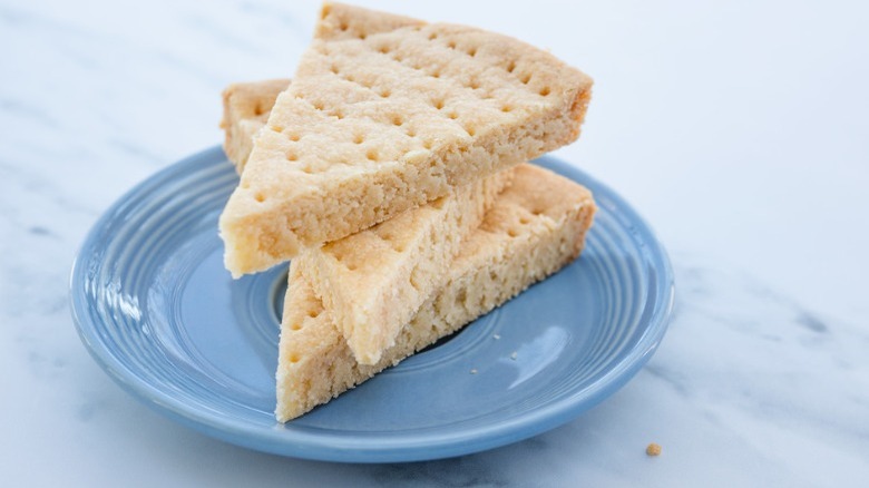 shortbread wedges on blue plate