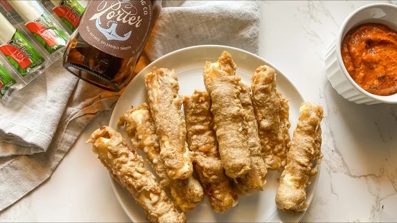 beer-battered mozzarella sticks