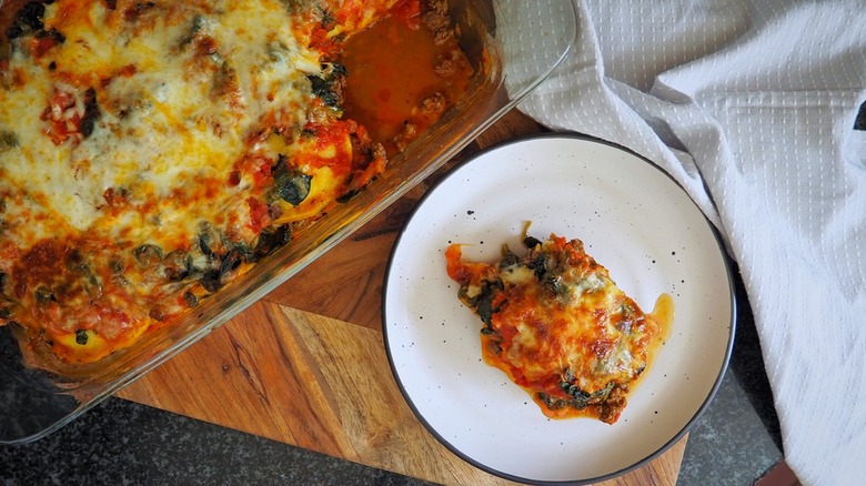 Tray and plate of lasagna