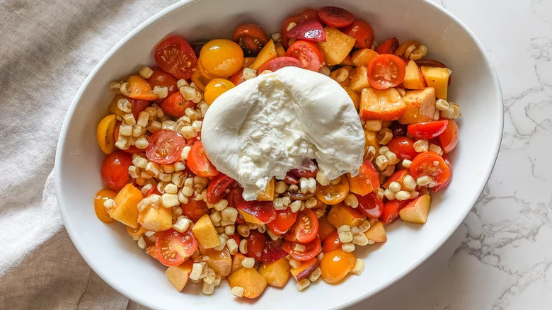 Tomato Peach Burrata Salad