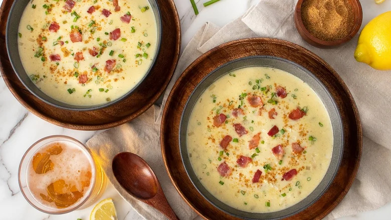 bay, beer, and bacon crab soup