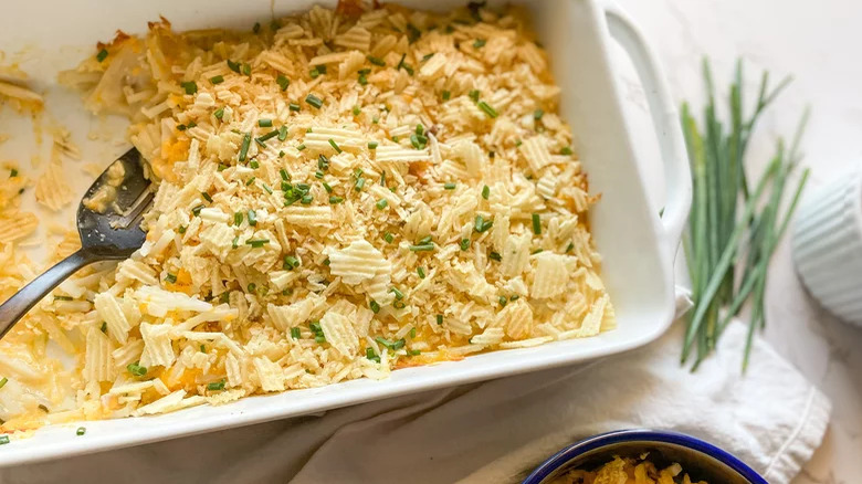 cheesy potato casserole in pan