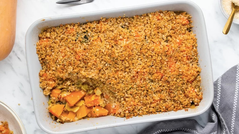 squash casserole in baking dish