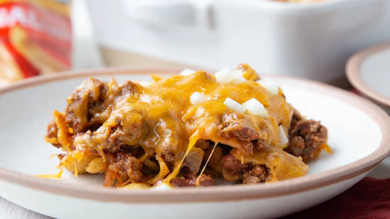 frito pie on white plate