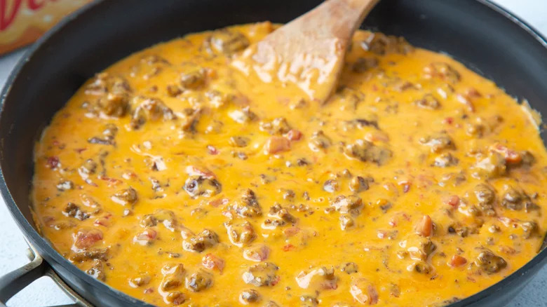 queso dip in pan