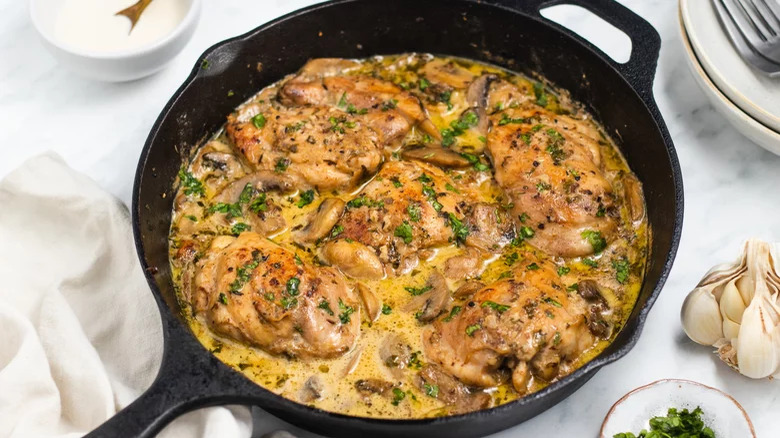 mushroom chicken in skillet