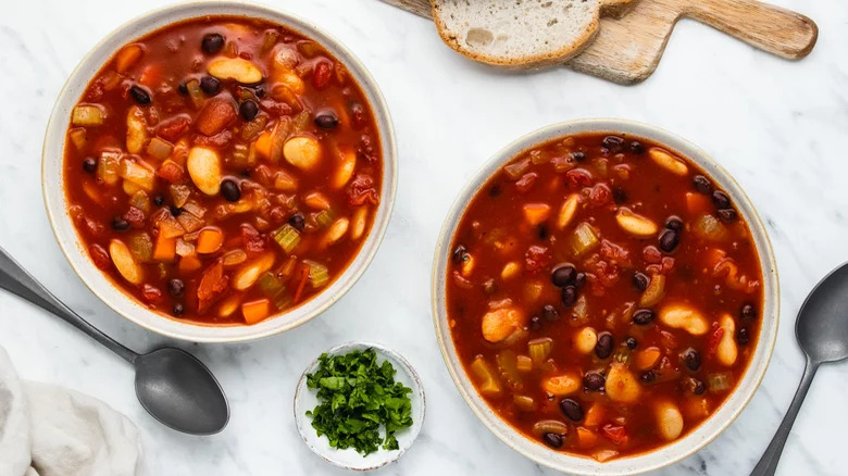 smoky bean soup in bowls