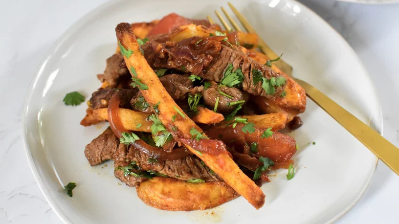 stir-fried beef on plate