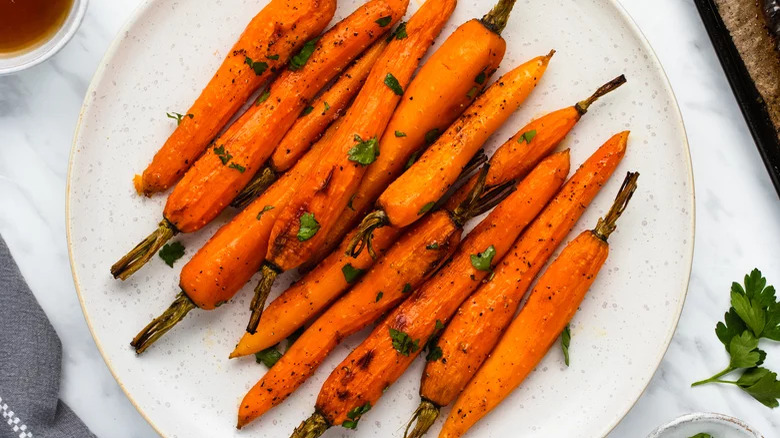 Roasted whole carrots with stems