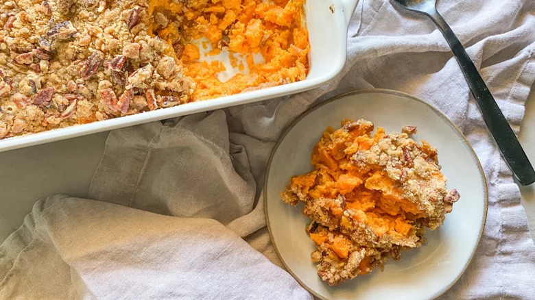 Sweet potato casserole with pecan topping