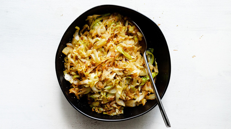 Bowl of fried shredded cabbage