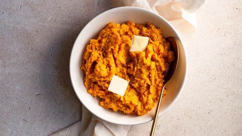 Butternut squash mash with pats of butter