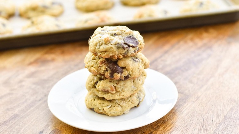 plate with stacked cowboy cookies