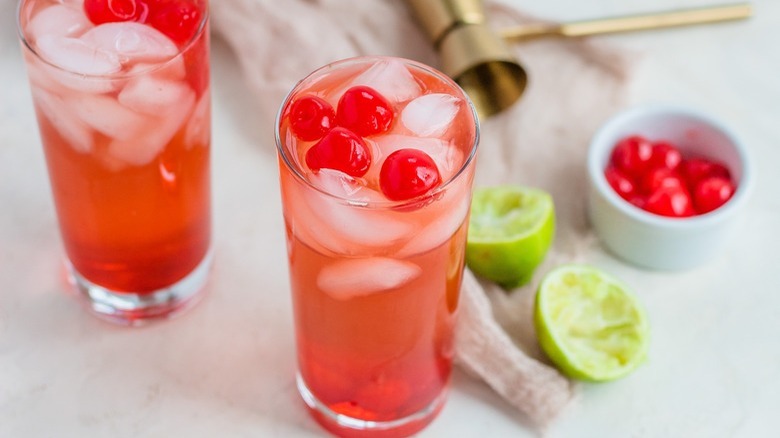 Shirley Temples with maraschino cherries