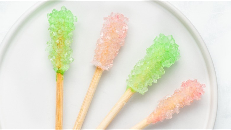 green and pink rock candy