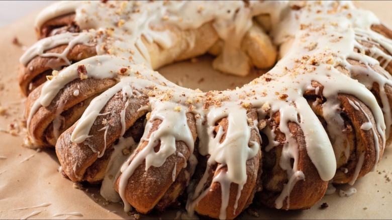 circular coffee cake with frosting