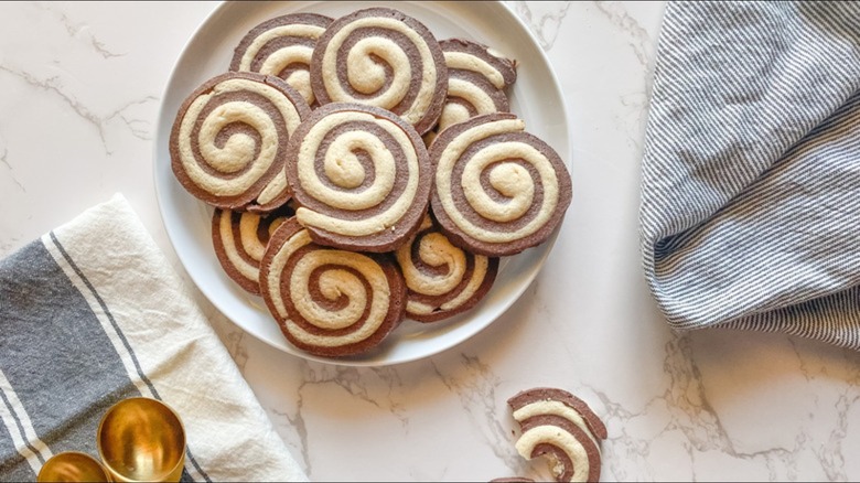 brown and white pinwheel cookies