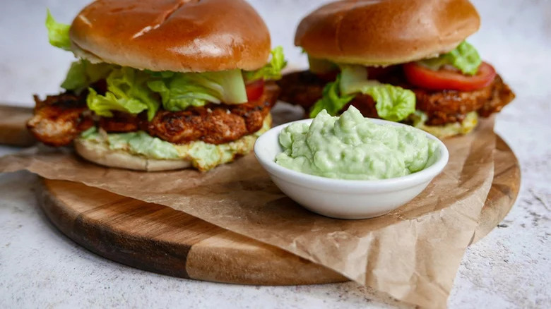 Grilled chicken sandwiches on tray