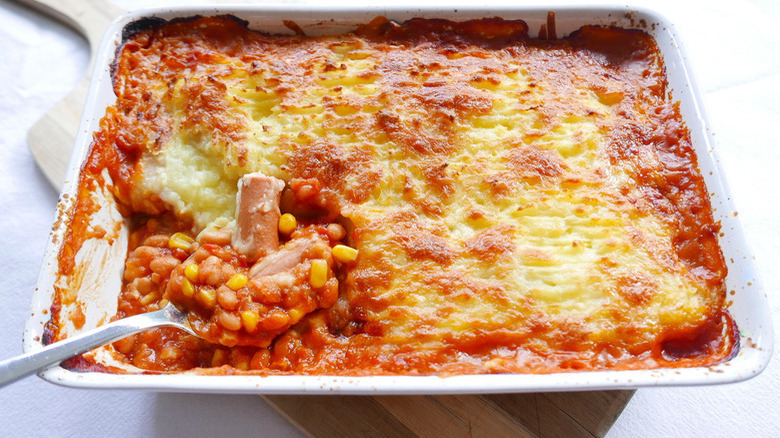 hot dog and bean casserole