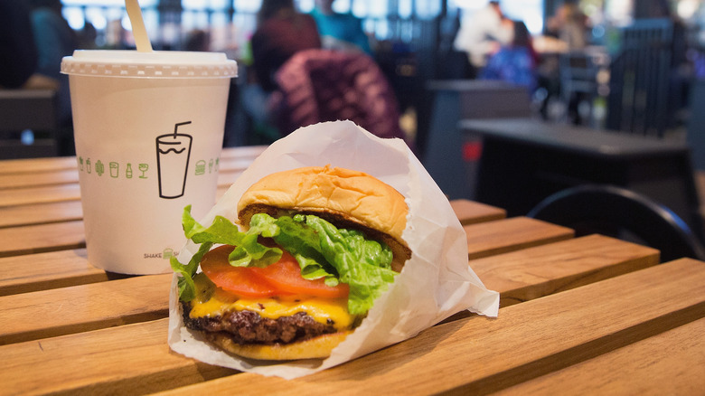 shake shack cheeseburger and drink