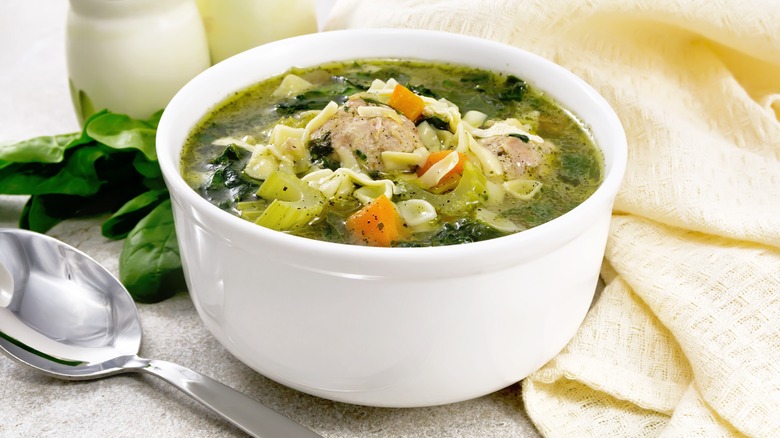Chicken noodle soup with spinach